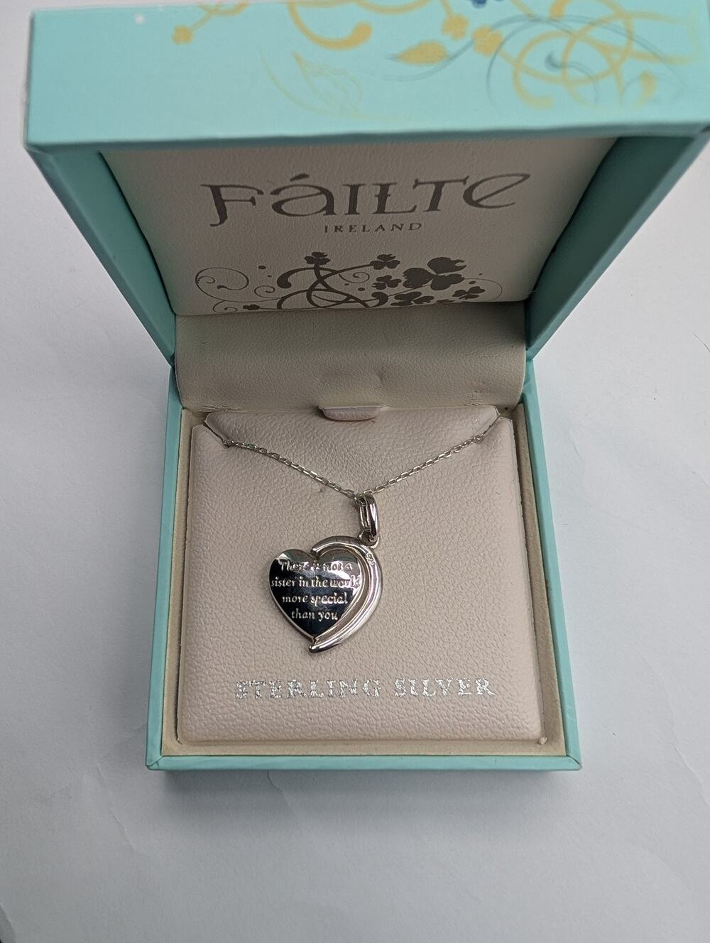 Solvar Fáilte Ireland Sterling Silver Sister Heart Pendant Necklace Irish Gift